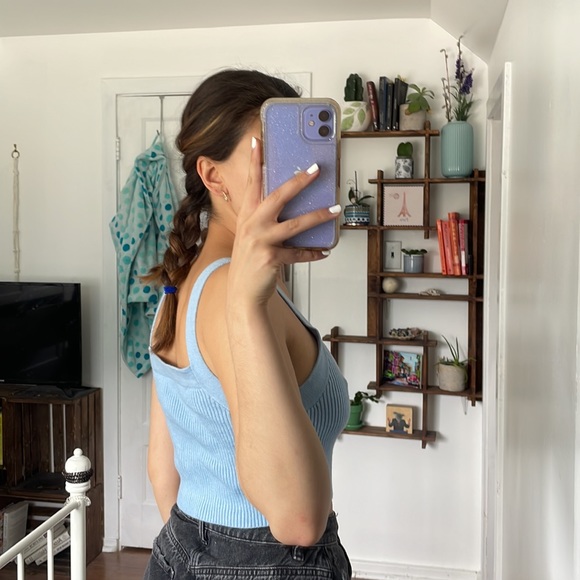 Blue ribbed tank top - Picture 2 of 3